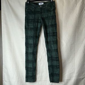 PAIGE Dark Green Plaid Skinny Jeans